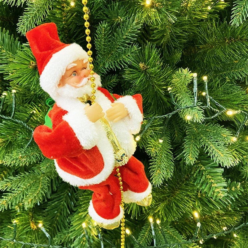 Electric Santa Claus Climbing Rope Ladder With Music Cute Santa Claus Toy For Christmas Tree Home Decor New Year Gifts Ornaments