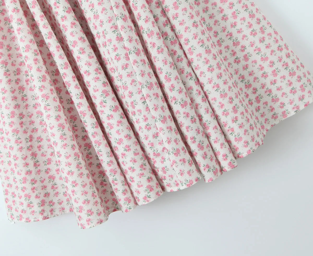 Floral Print Square Neck Strap Flare Midi Dress