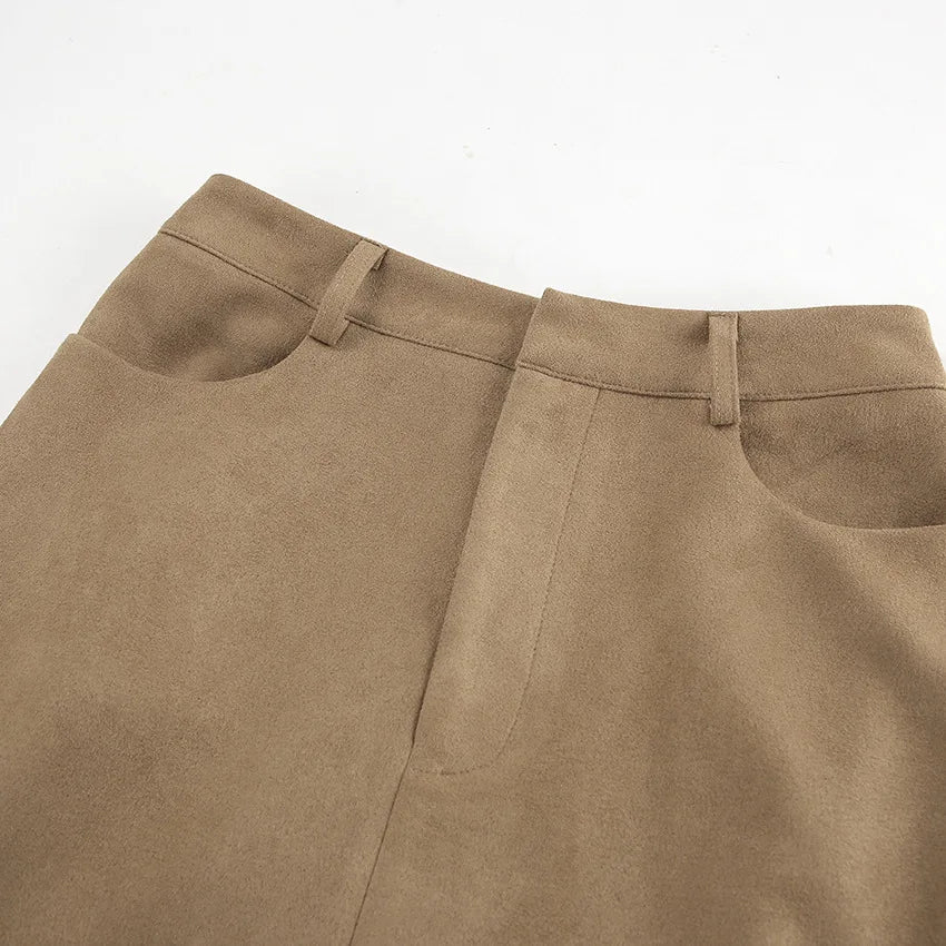 Sued Brown Maxi Skirt