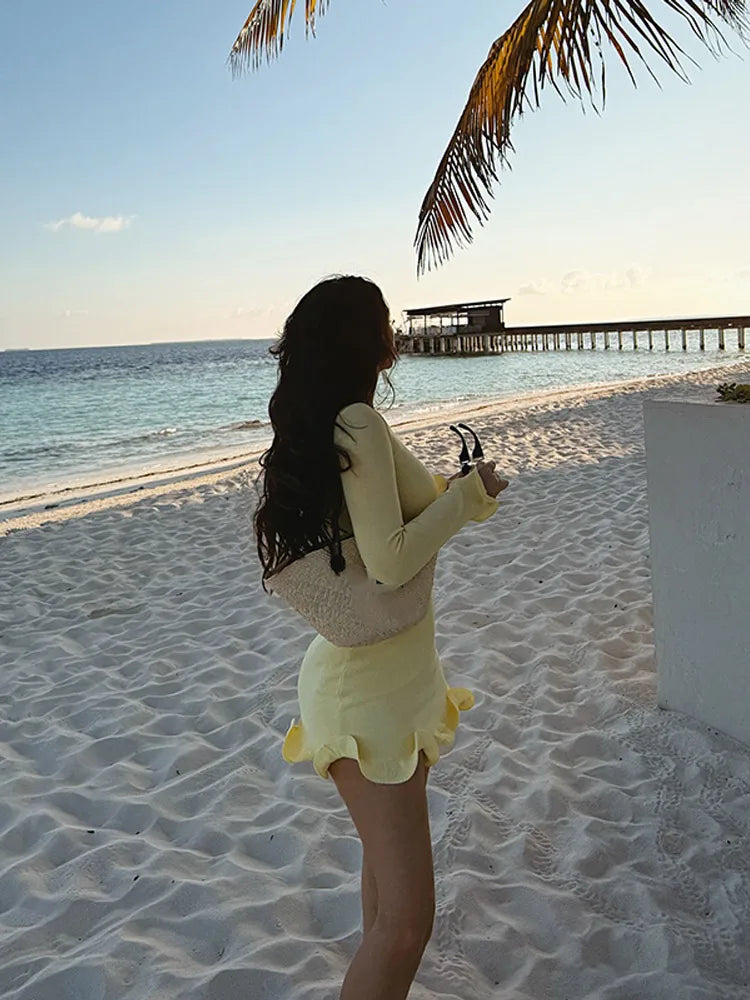 Ruffles Hem Long Sleeve Mini Dress