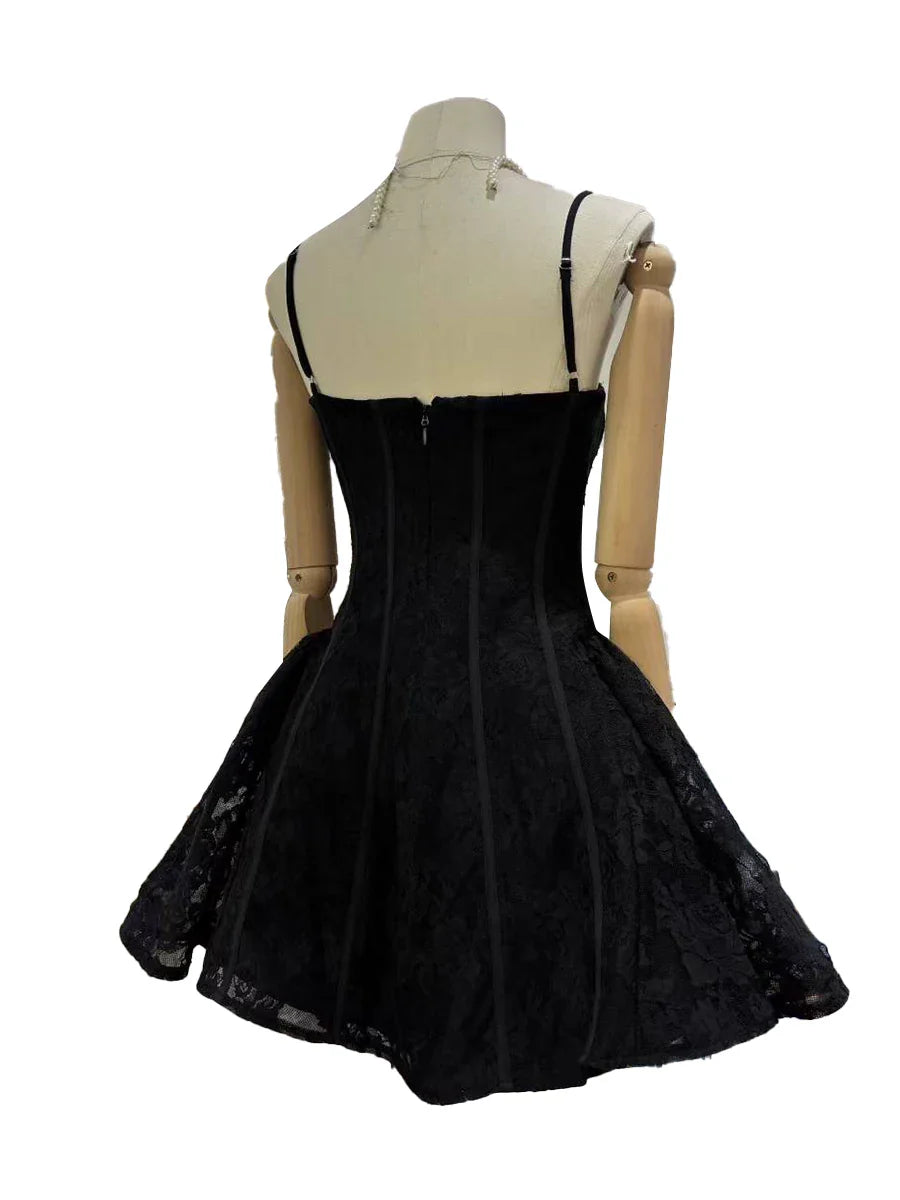 Lace Strap Flare Mini Dress