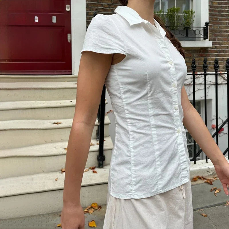 Short Sleeve Button Up Blouse