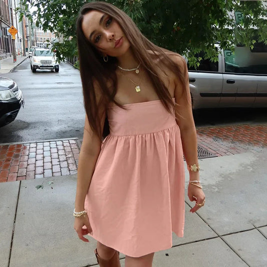 Pink Tube A-line Mini Dress