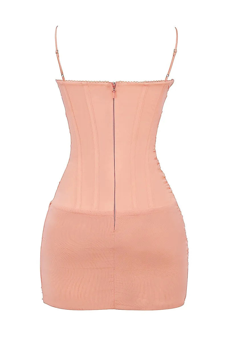 Peach Mesh Body-con Mini Dress