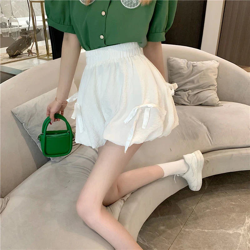 Bow Elastic Loose Bloomer Shorts