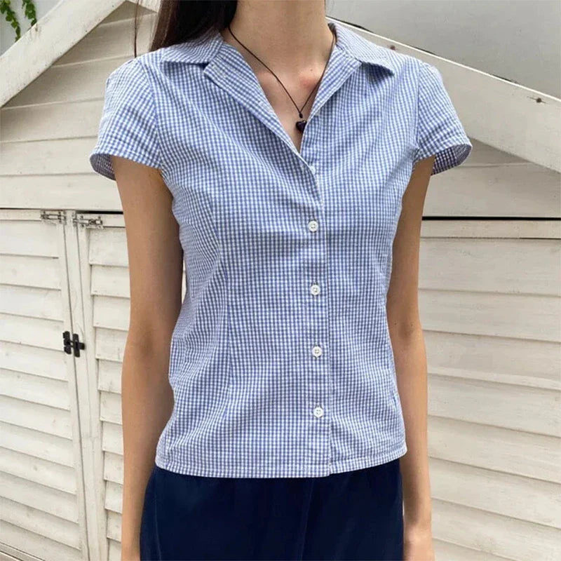 Short Sleeve Button Up Blouse