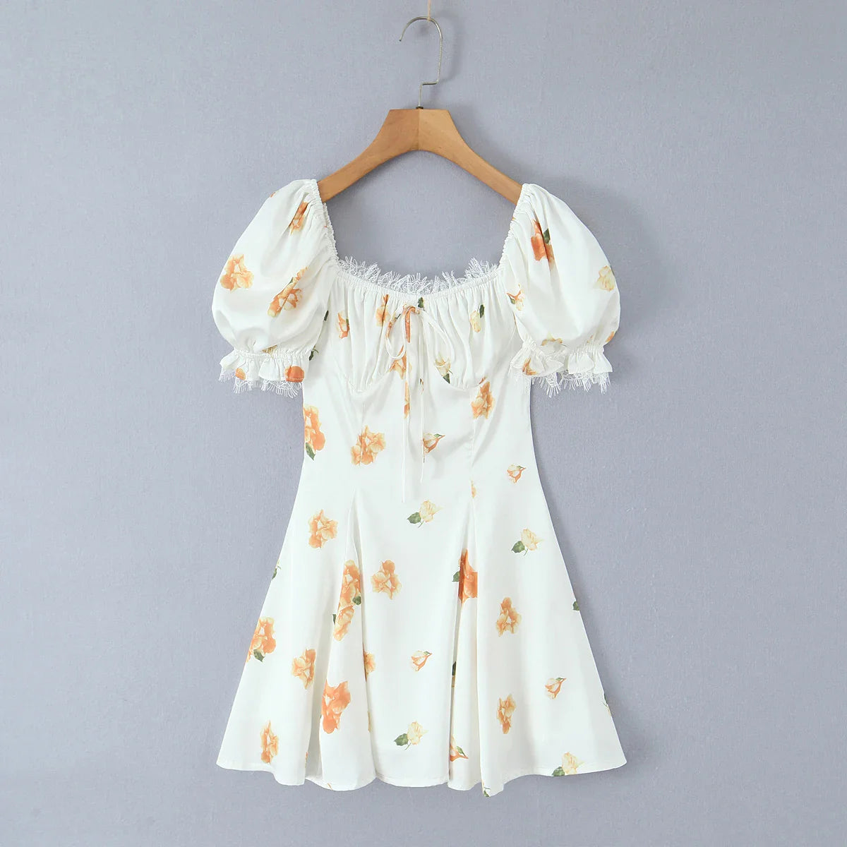 White Floral Puff Sleeve Mini Dress