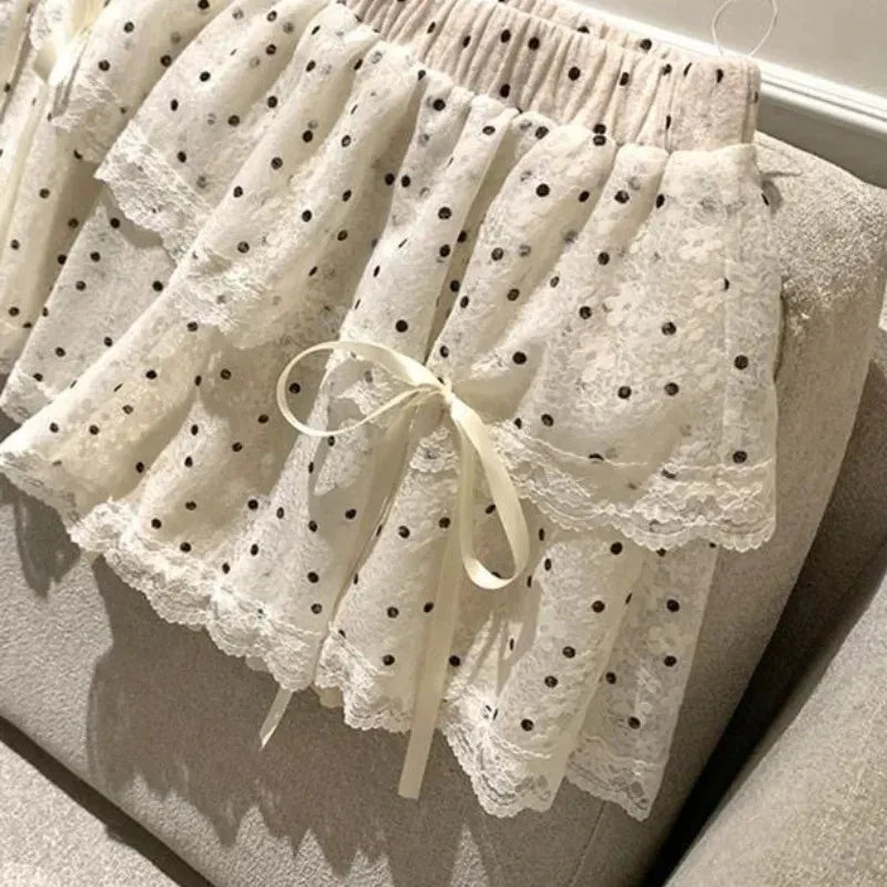 White Polka Dots Elastic Mini Skirt - Streetwear A-Line