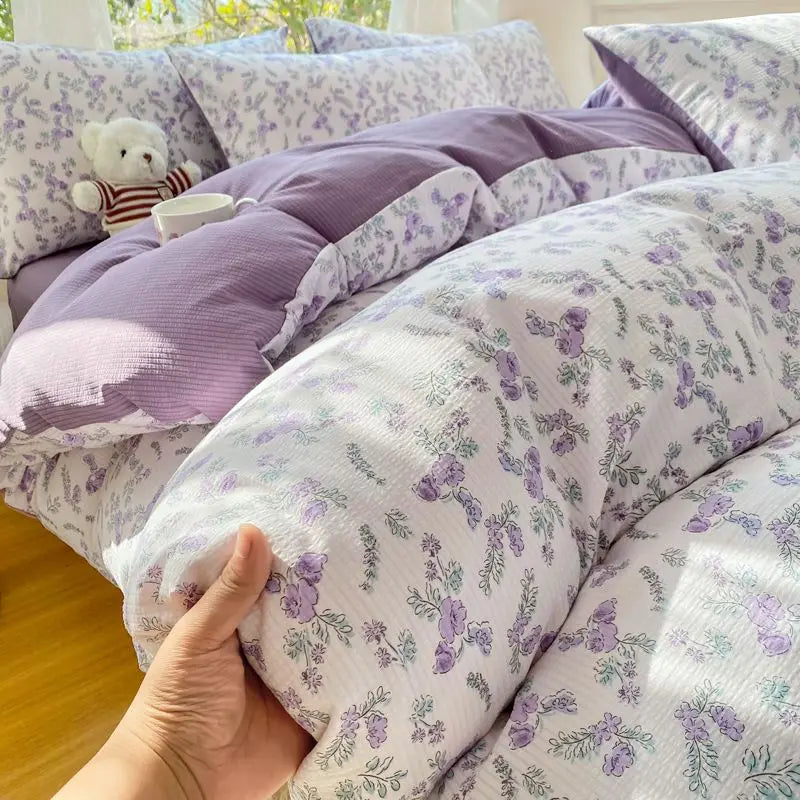 Pink Floral Duvet Cover Set Flowers Sheet Pillowcase Soft Cover No Filling Warm Bed Linen Twin Full Queen Size Home Bedding Set