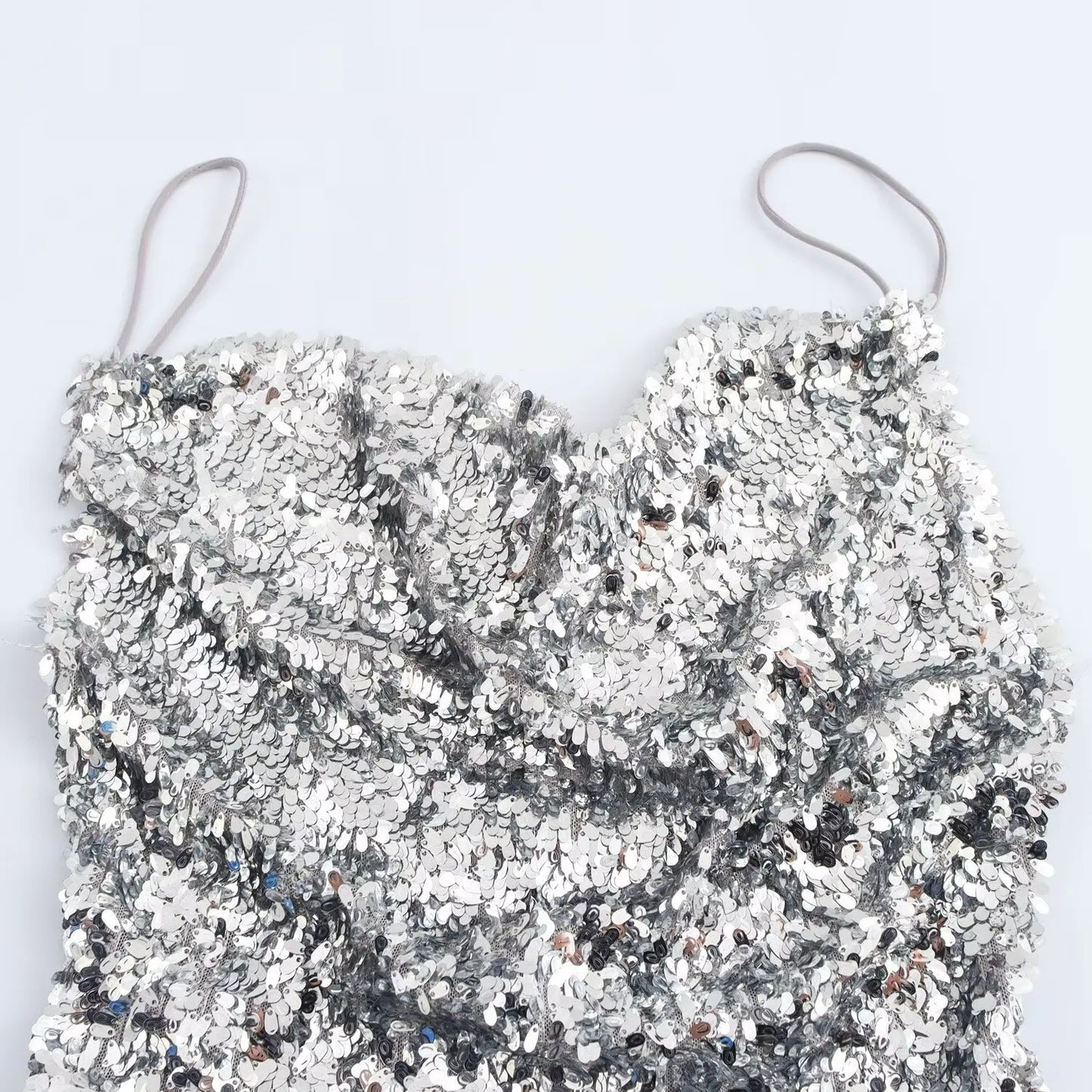 Silver Sequin Cowl Neck Midi Dress