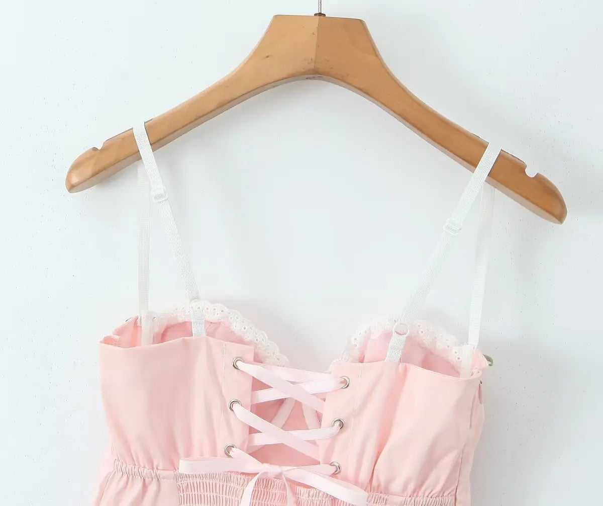 Ruffle Trim Button Cami Mini Dress