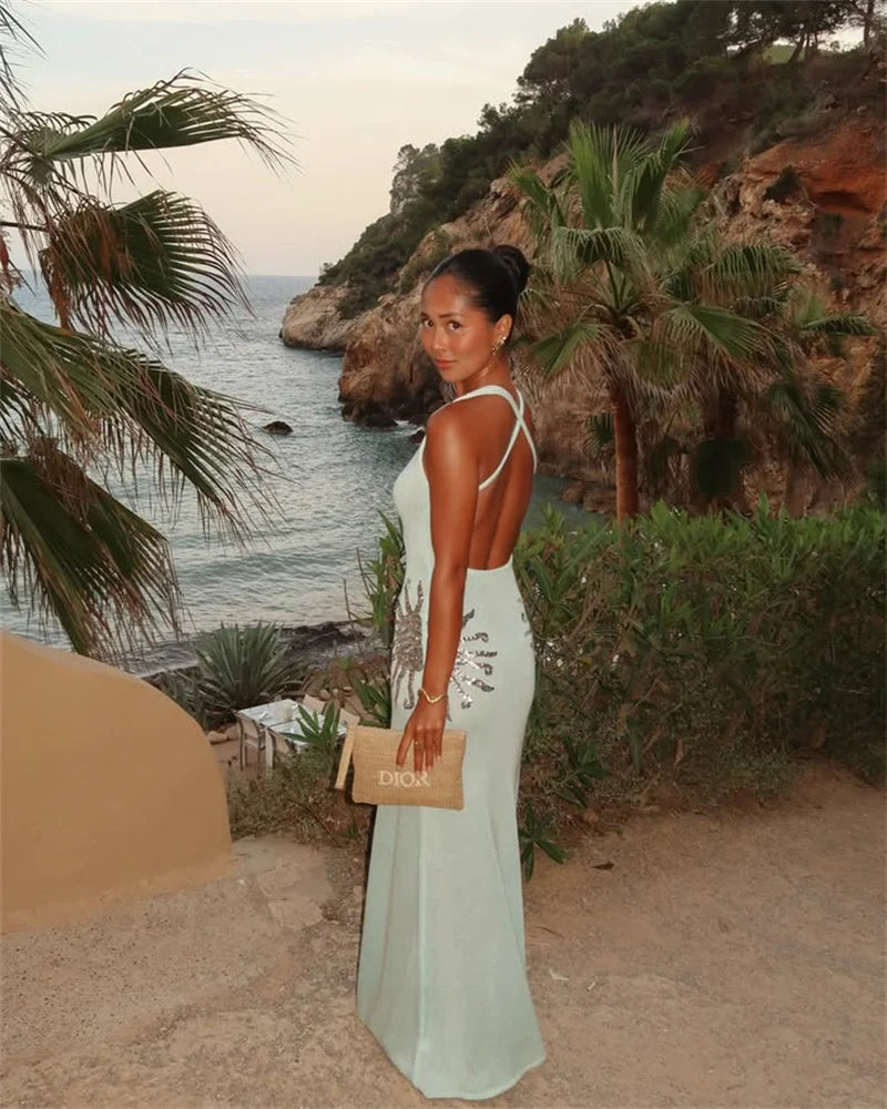 Sequins Embroidered Knit Maxi Dress