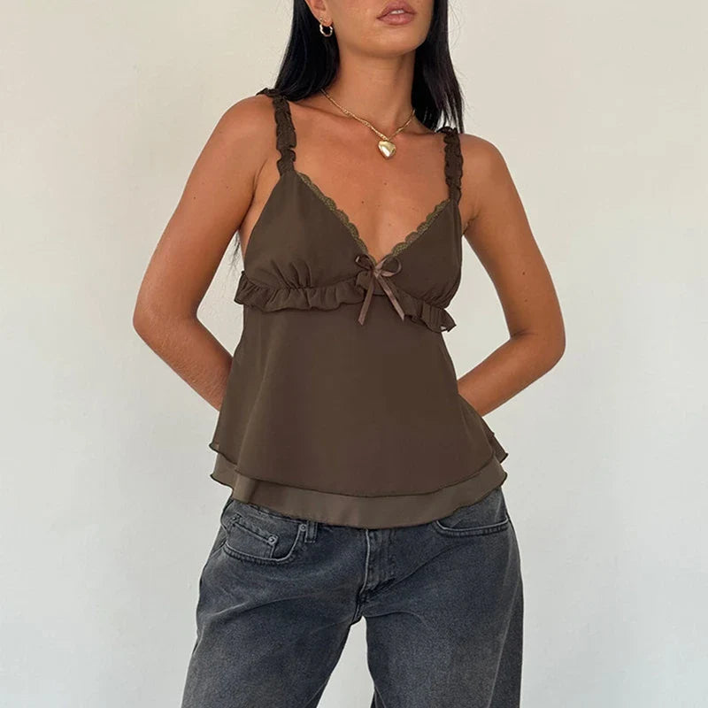 Frill Strap V-neck Top