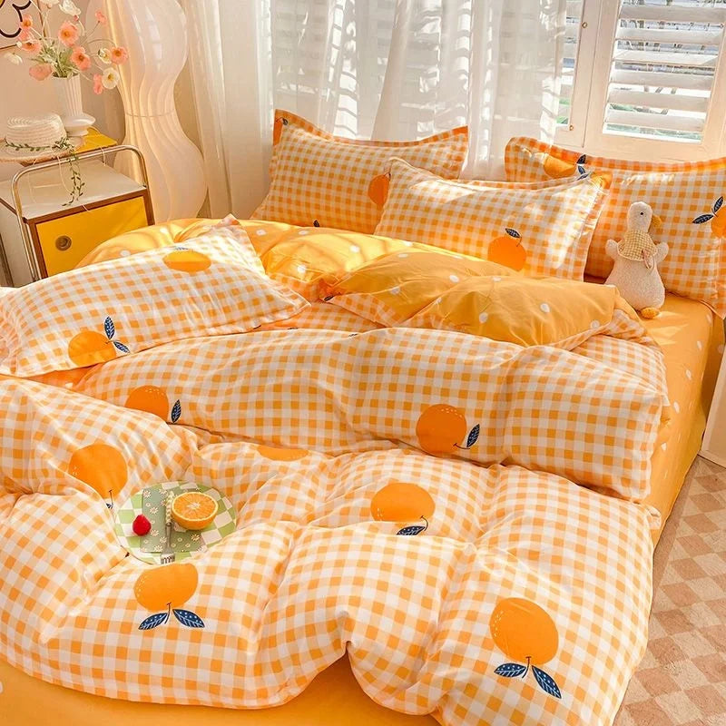 Nordic Princess Purple Bedding Set Girls Boys Single Double Size Flat Sheet Duvet Cover Pillowcase Bed Linens Home Textile