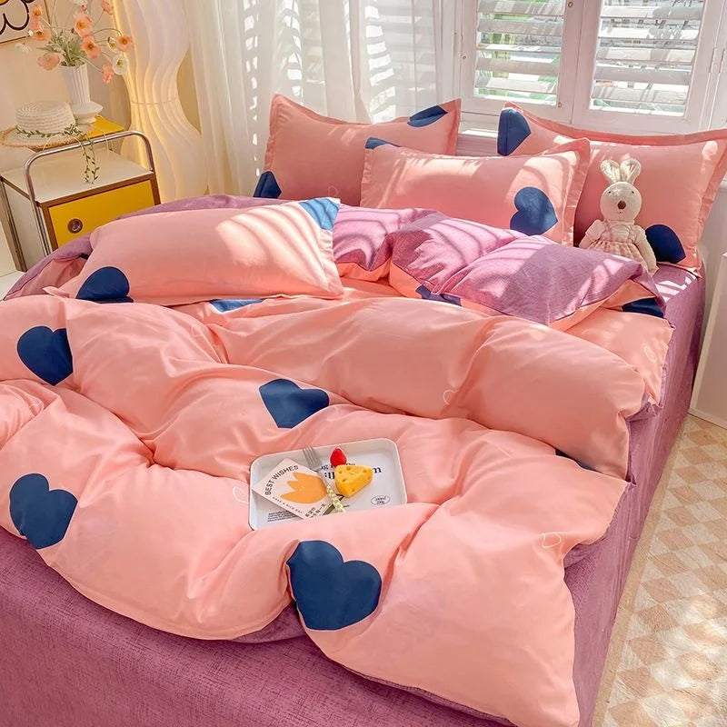 Nordic Princess Purple Bedding Set Girls Boys Single Double Size Flat Sheet Duvet Cover Pillowcase Bed Linens Home Textile