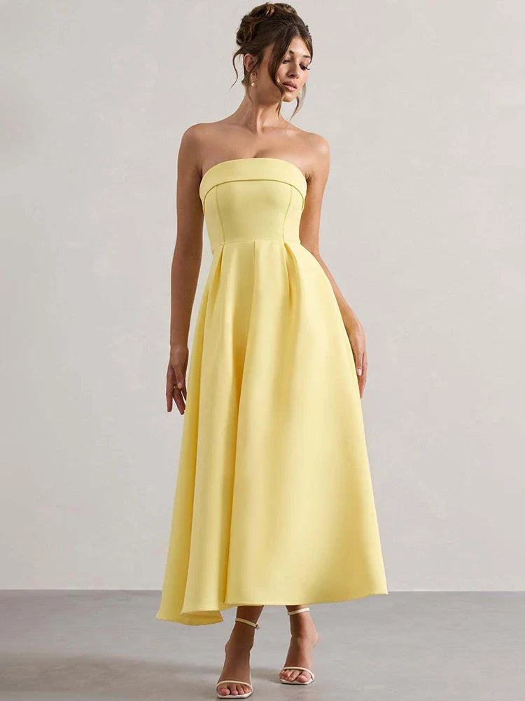 Strapless Solid Midi Dress