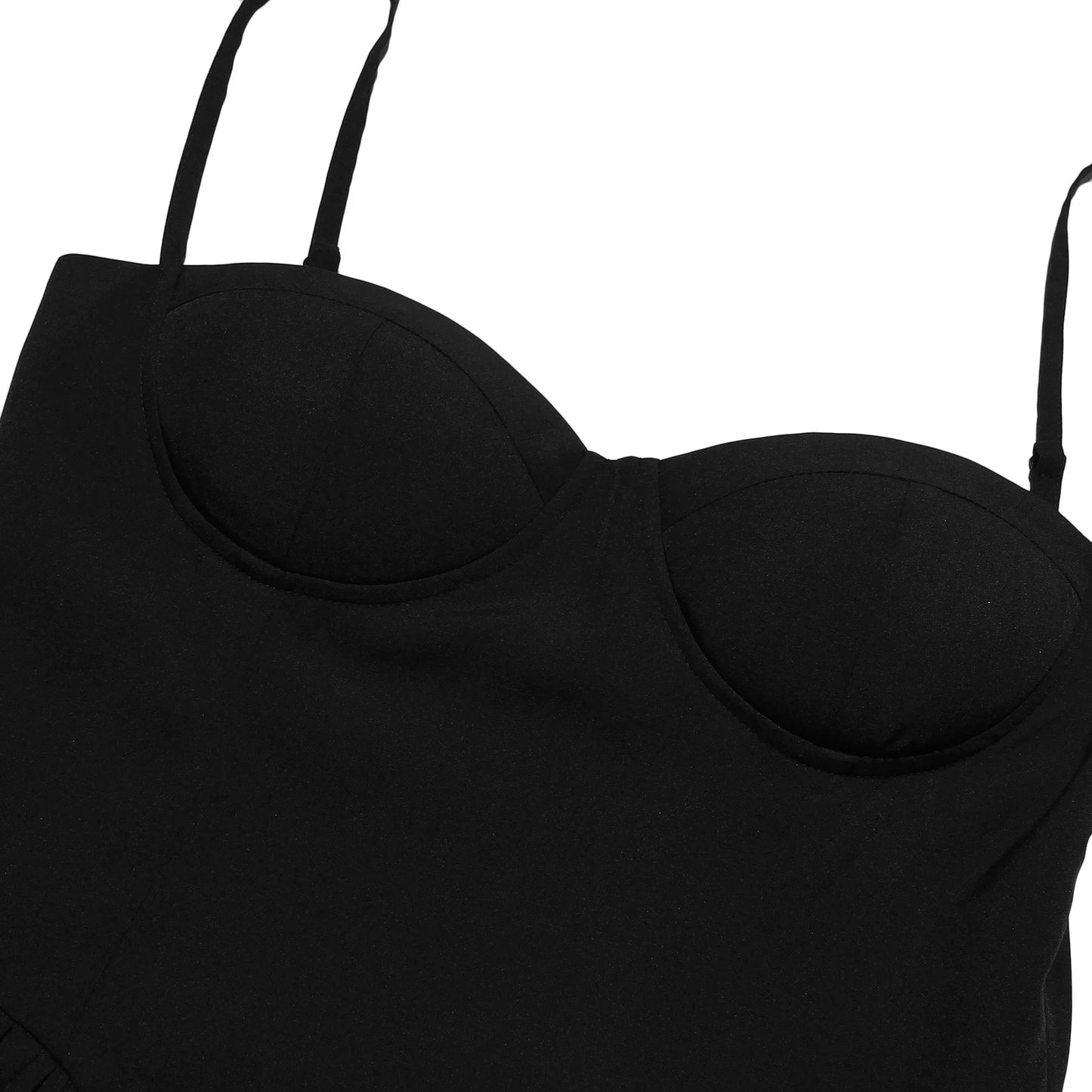 Solid Spaghetti Strap Bustier Pleated Midi Dress