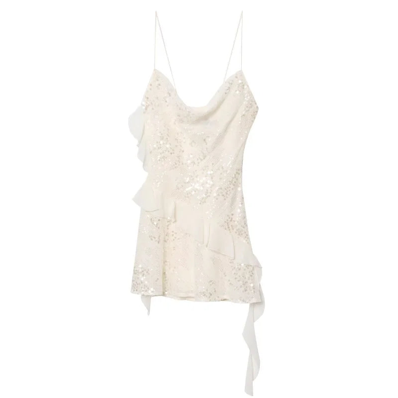 Sequin Layered Ruffle V-neck Sleeveless Mini Dress