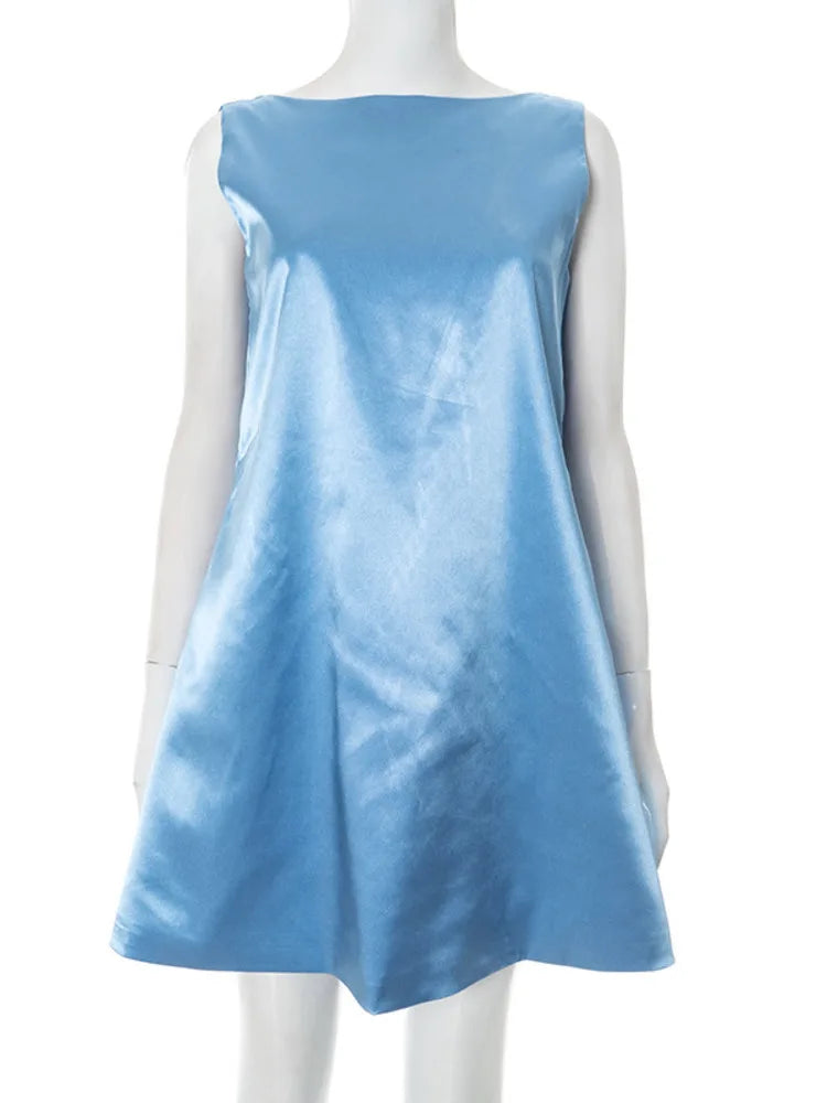 v-cut Backless Bow Satin Mini Dress