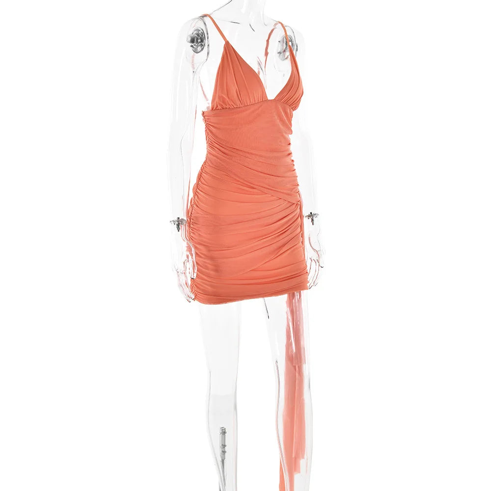 Orange V-neck Bandage Bodycon Mini Dress
