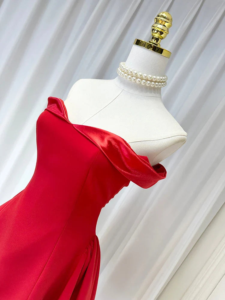 Satin Contrast Off-shoulder Mini Dress