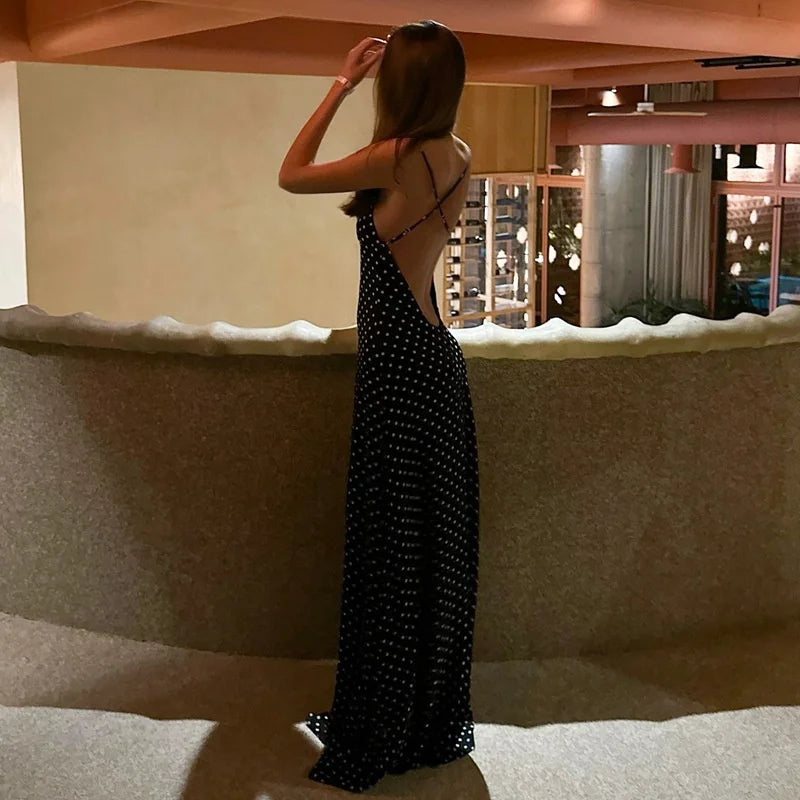 Scarf Spaghetti Strap Polka Dot Maxi Dress