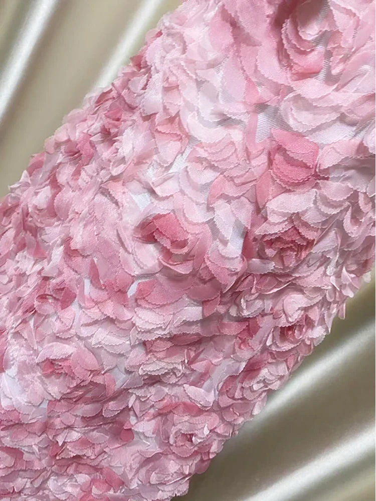 Pink 3d Floral Straight Midi Dress