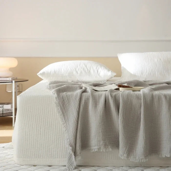 Japanese solid color retro B & B cotton four-layer yarn blanket fringed blanket