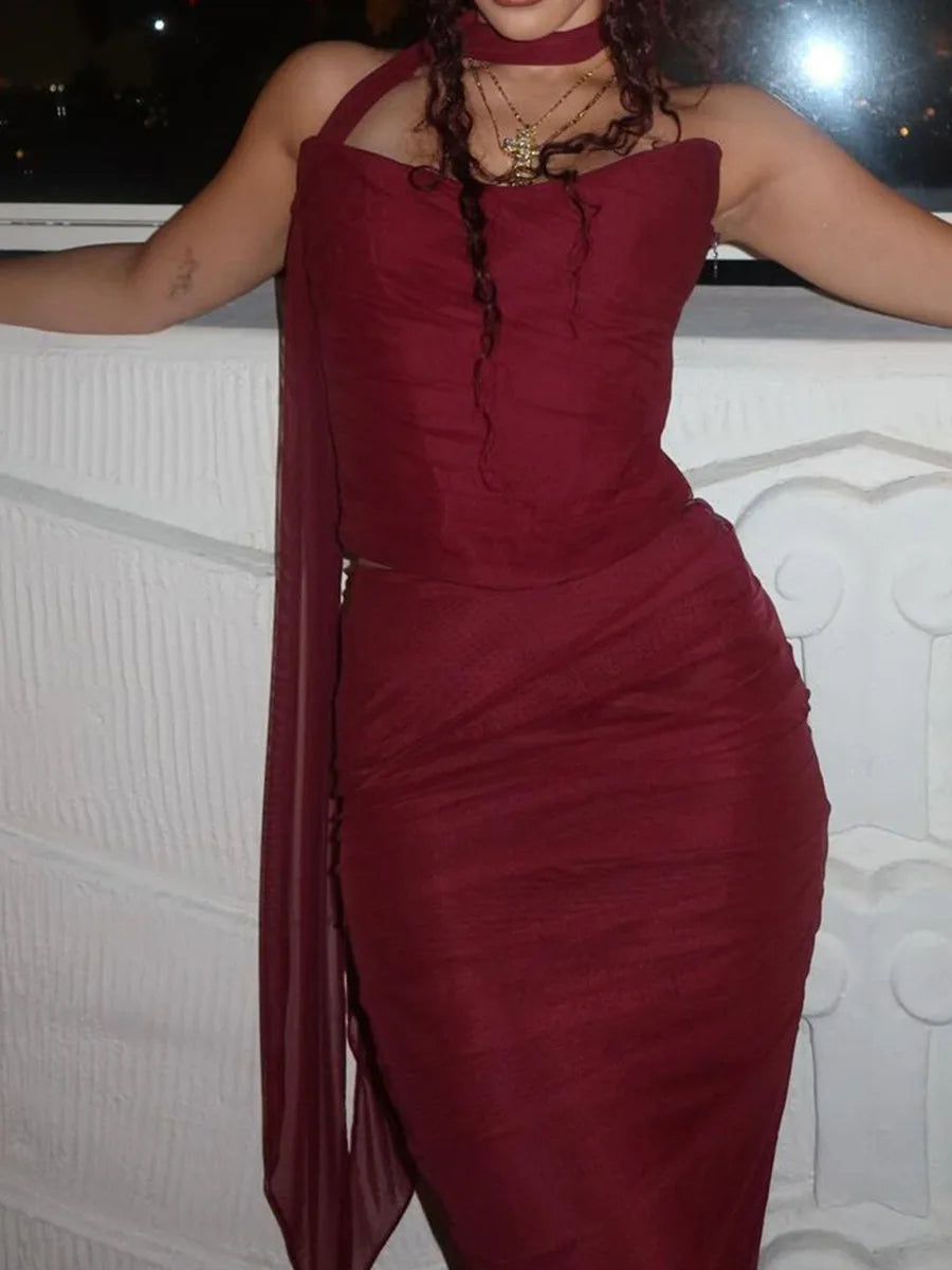 Corset Top With Mermaid Long Skirt And Scarf Set