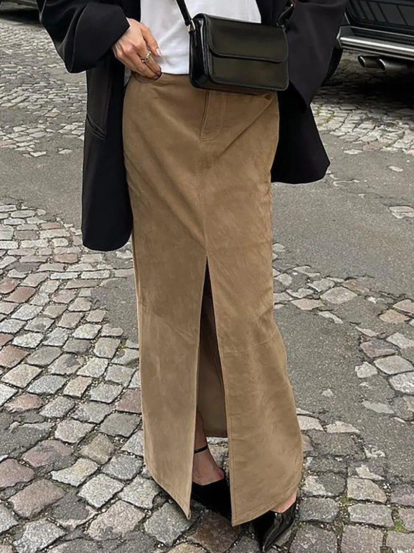Sued Brown Maxi Skirt