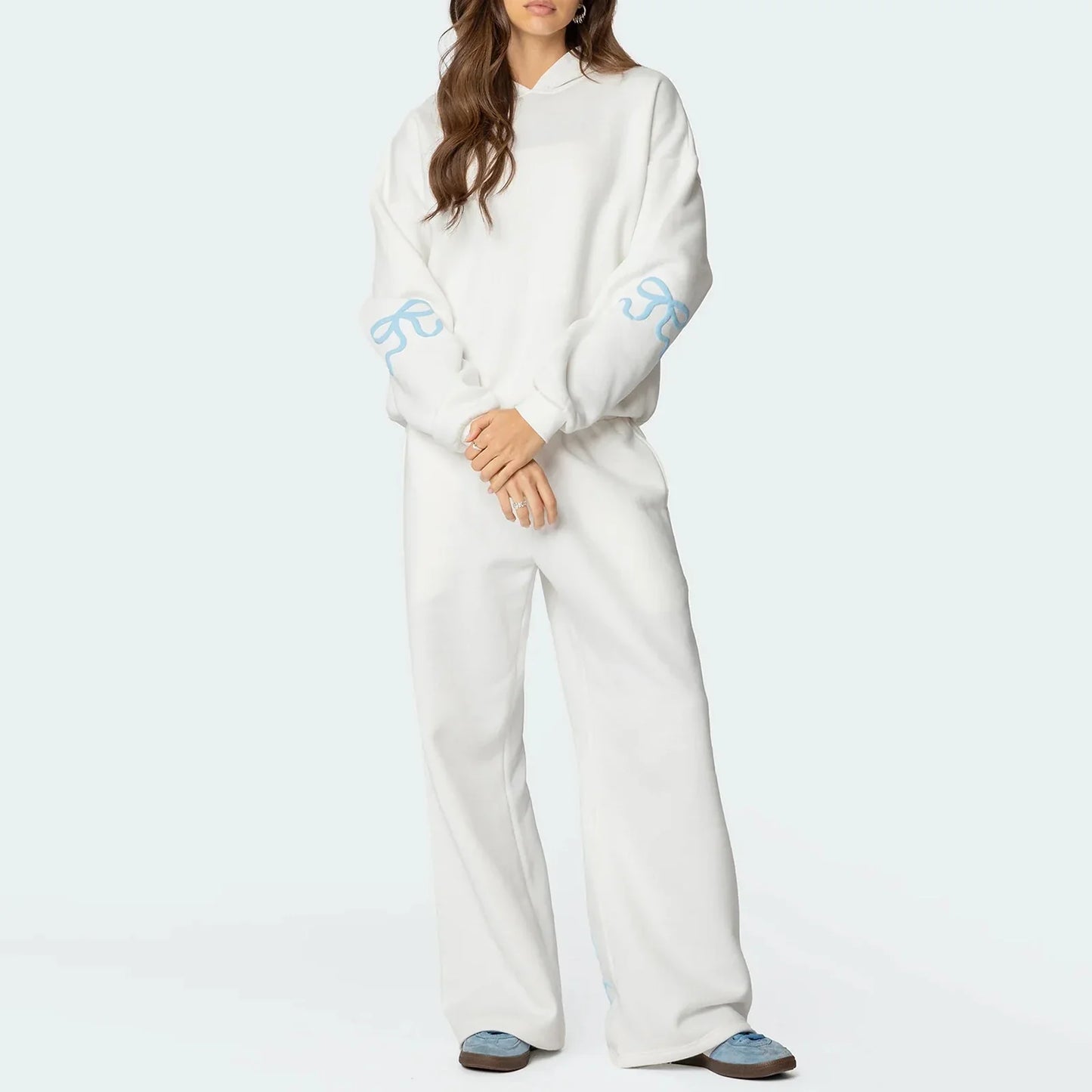 Bow Print Loose Fit Hoodie & Tracksuit Set - Women's Basics