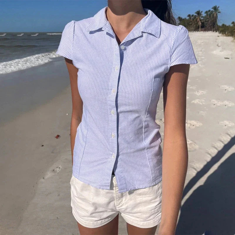 Short Sleeve Button Up Blouse