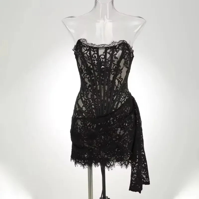 Lace Corset Draped Mini Dress
