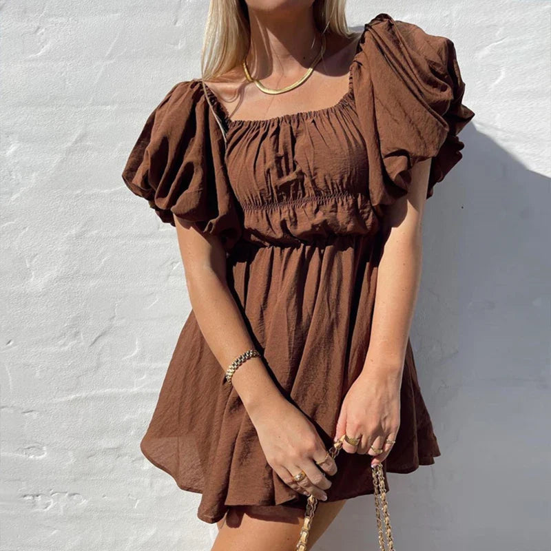 Off-shoulder Ruched A-line Mini Dress - Bohemian Regular Fit