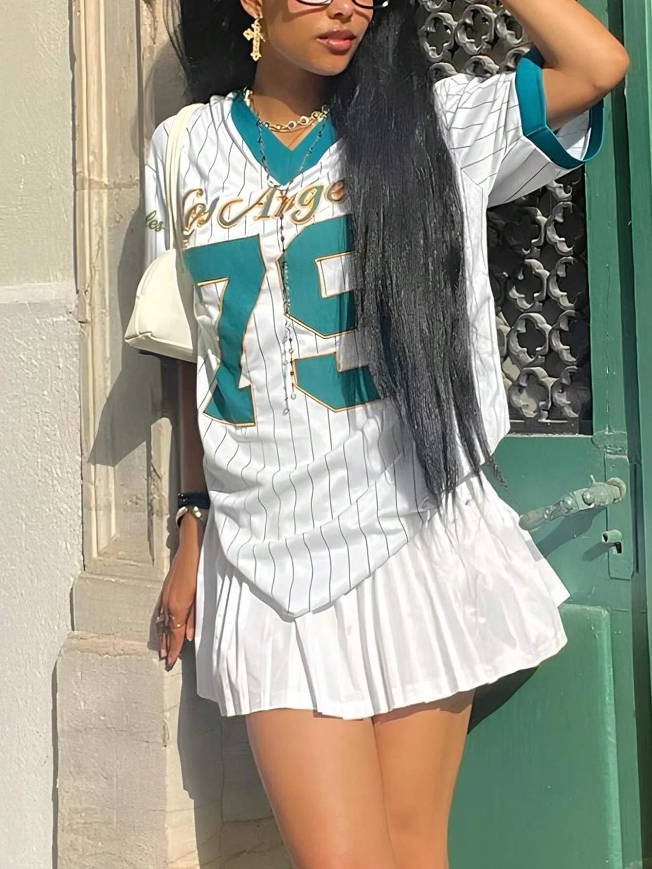 Los Angeles Letter Print V-Neck Jerseys Sport T-Shirt