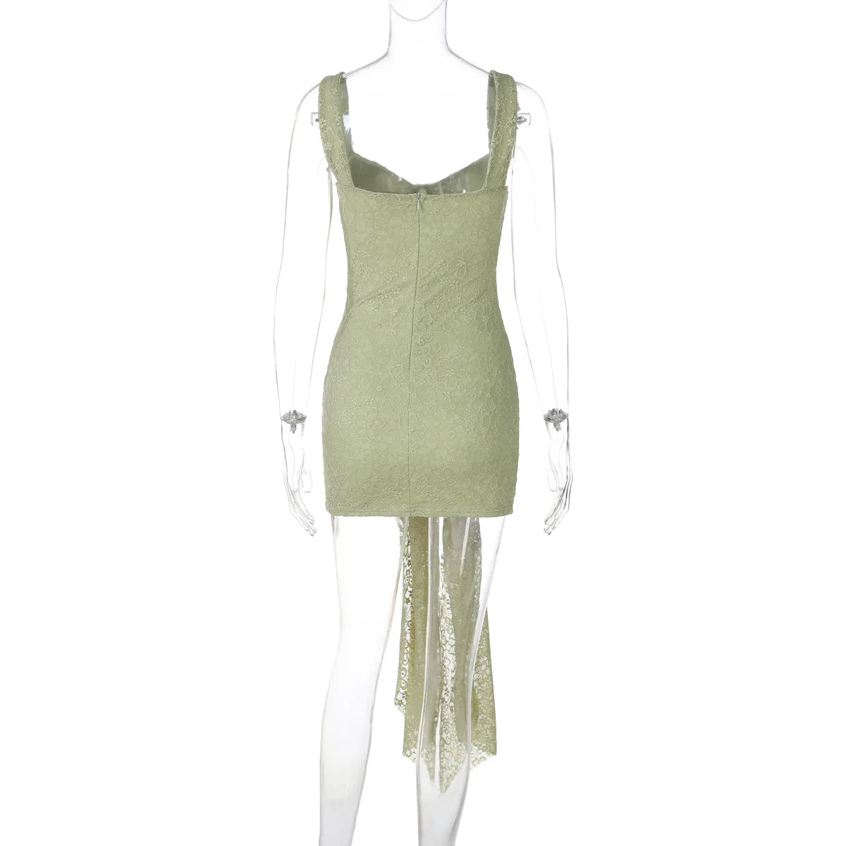 Lace Sheer Bandage Tie Up Mini Dress