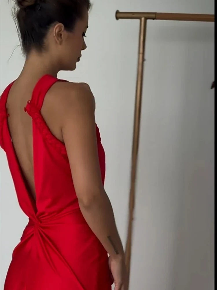 Braided Strap Satin Twisted Maxi Dress