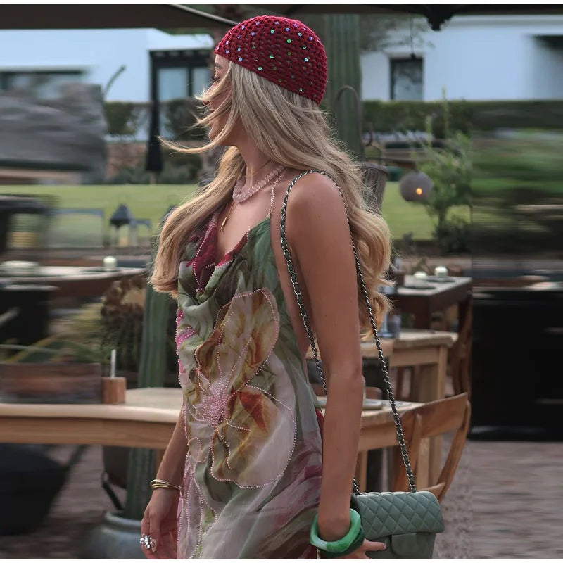 Printed Embroidered Cami Maxi Dress â€?Halter Neck Style