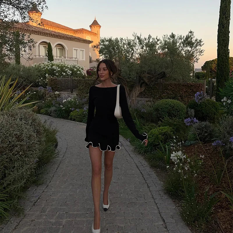 Ruffles Hem Long Sleeve Mini Dress