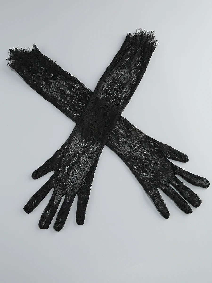 Lace Strapless Corset Gloves Mini Dress