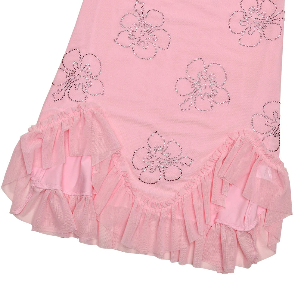 Pink Frill Flowers Slip Mini Dress