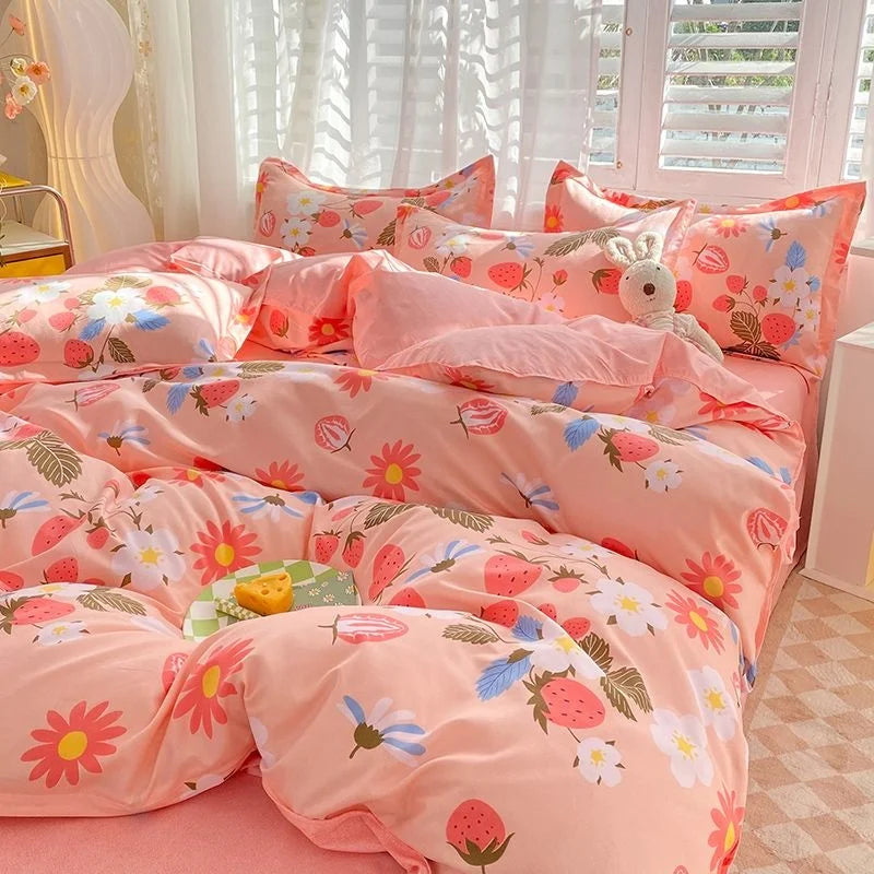 Nordic Princess Purple Bedding Set Girls Boys Single Double Size Flat Sheet Duvet Cover Pillowcase Bed Linens Home Textile