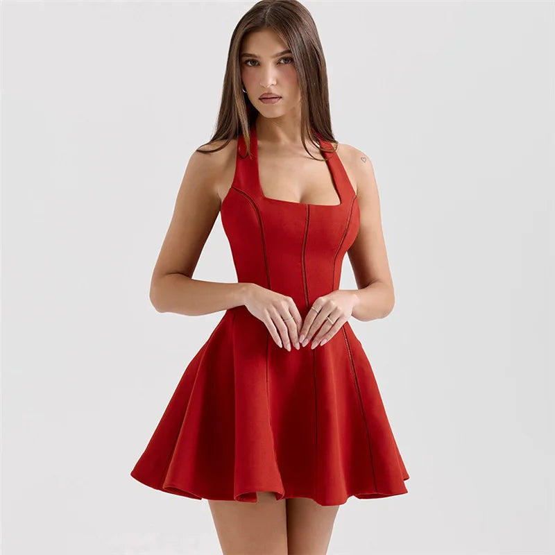 Solid Halter Flare Mini Dress