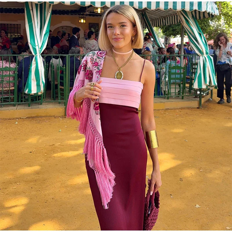 Two Tone Contrasting Maxi Dress