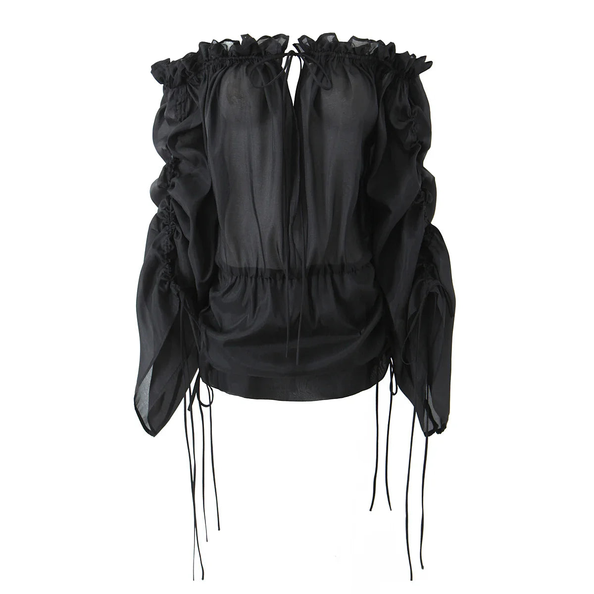 Mesh Long Sleeve Drawstring Chiffon Off Shoulder Mini Dress