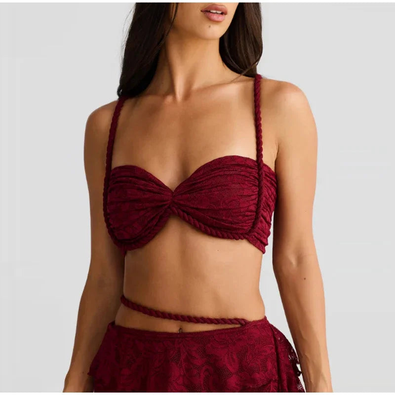 Knitted Twist Bralette And Maxi Skirt Set