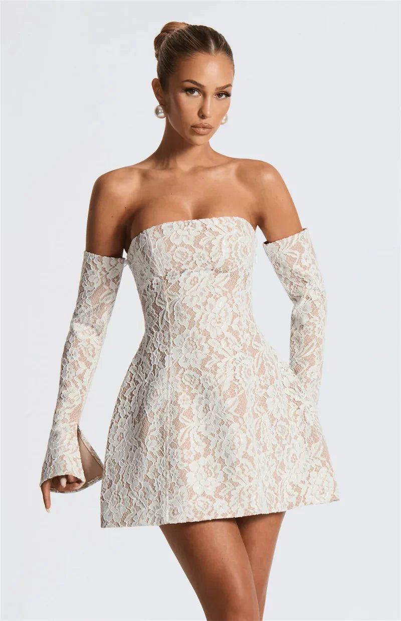 White Lace Off Shoulder Mini Dress