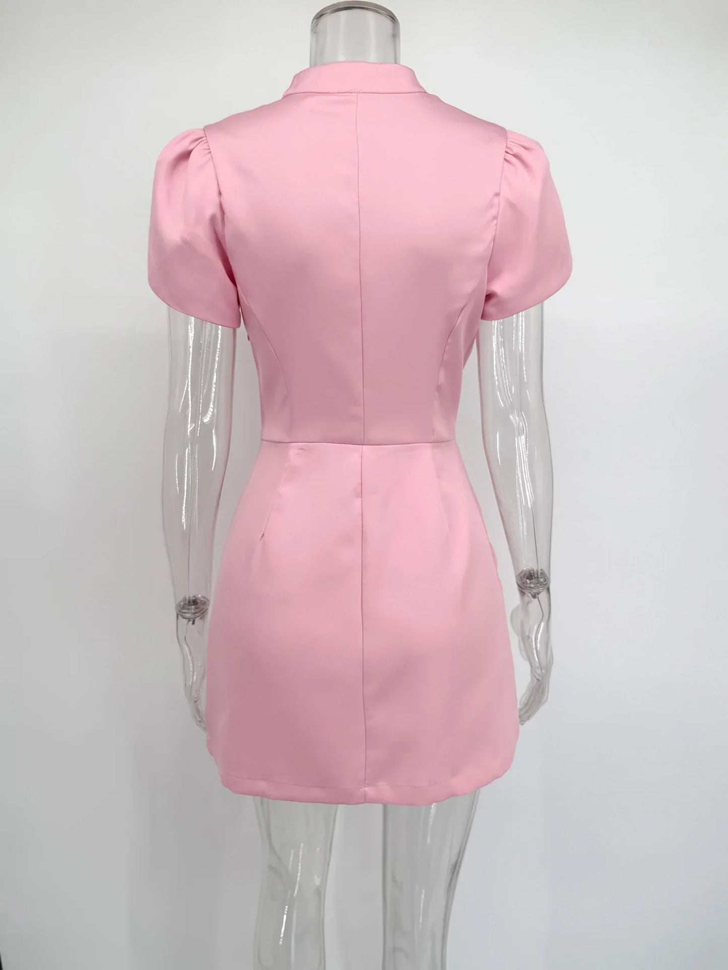 Structured High Neck Buttoned Mini Dress