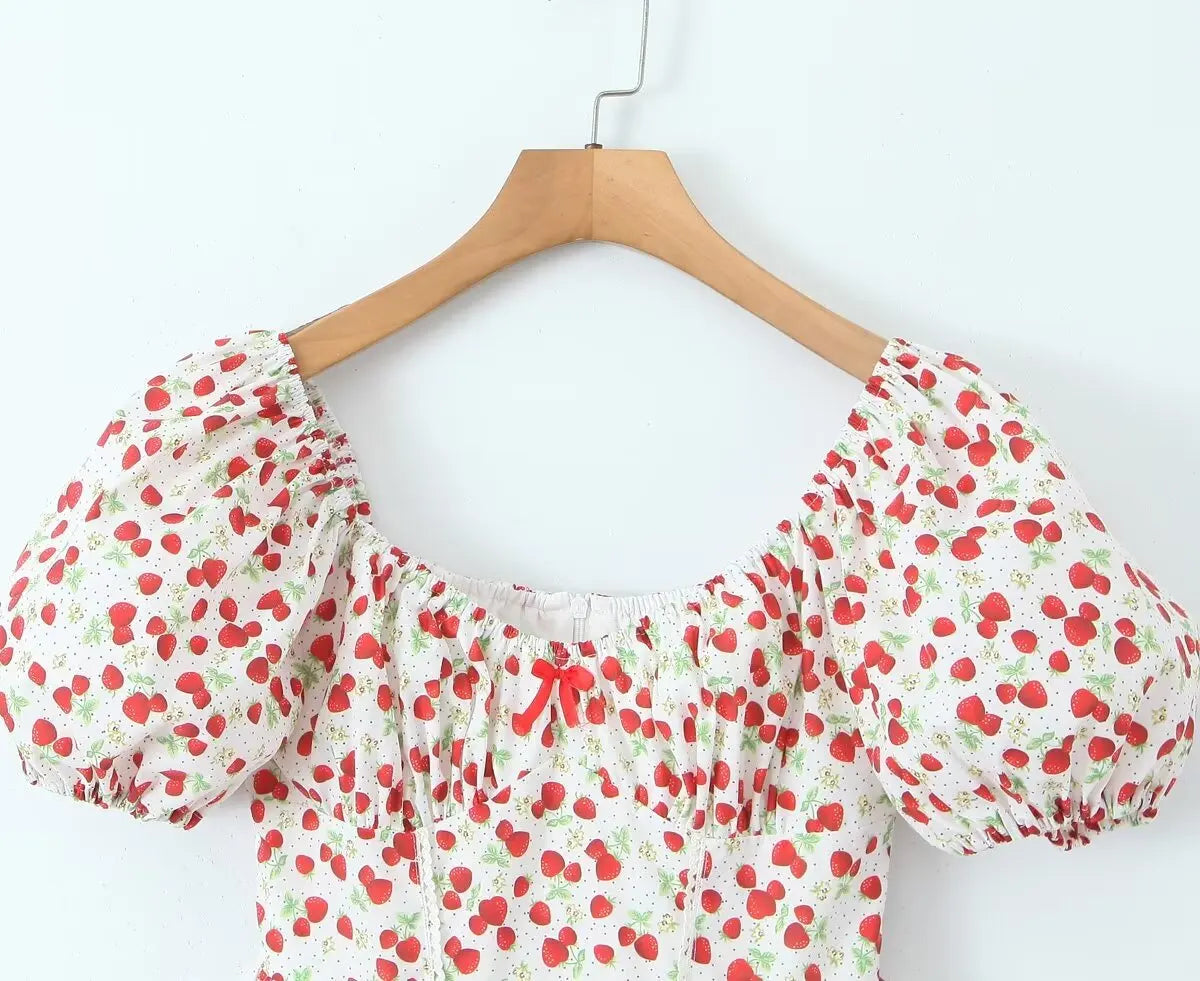 Floral Printed Pink Puff Sleeve Mini Dress