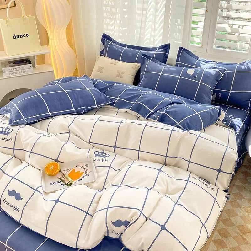 Nordic Princess Purple Bedding Set Girls Boys Single Double Size Flat Sheet Duvet Cover Pillowcase Bed Linens Home Textile